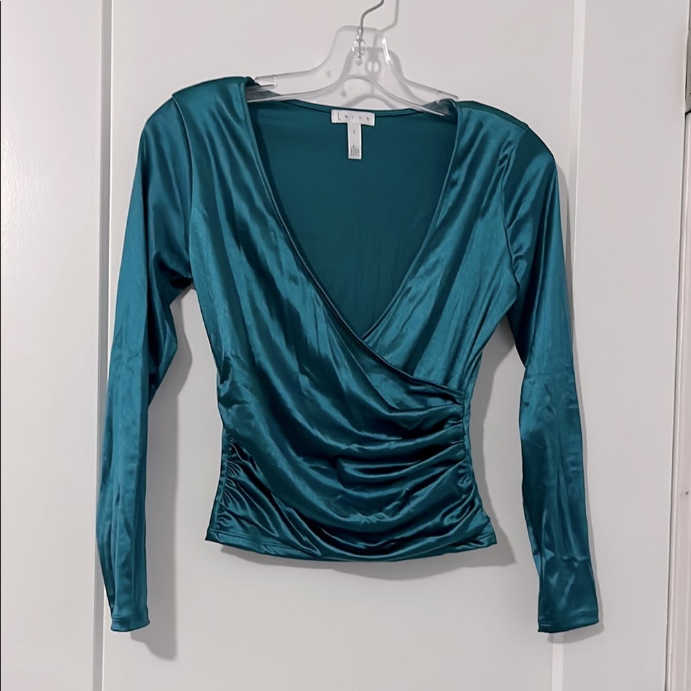 Leith Teal Long Sleeve Wrap Top